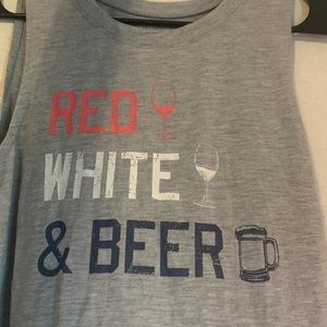 Medium grey tank. “Red, White, & Beer”